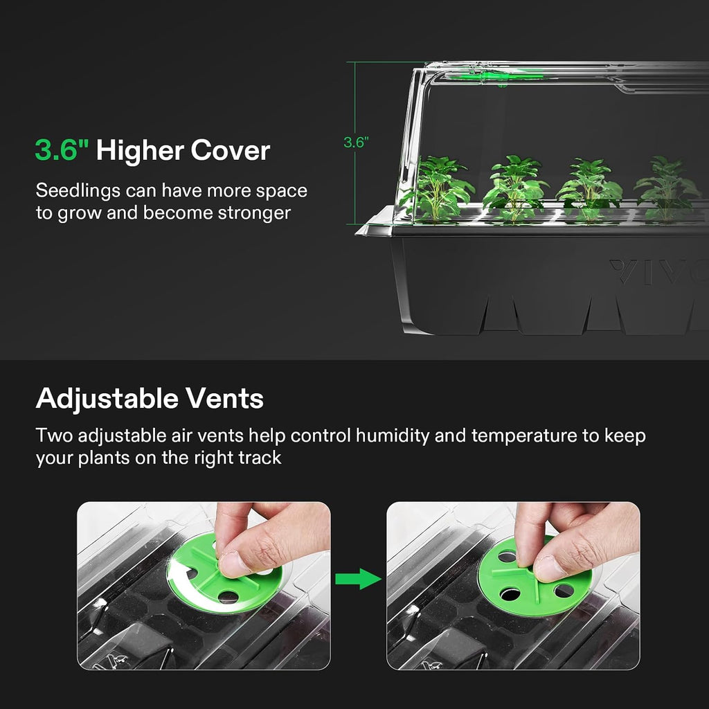 VIVOSUN 6-Pack Seed Starter Kit, 240-Cell Tray, 2 Set of LED Lights | 3.6" Higher Cover, Adjustable Vents, Drainage