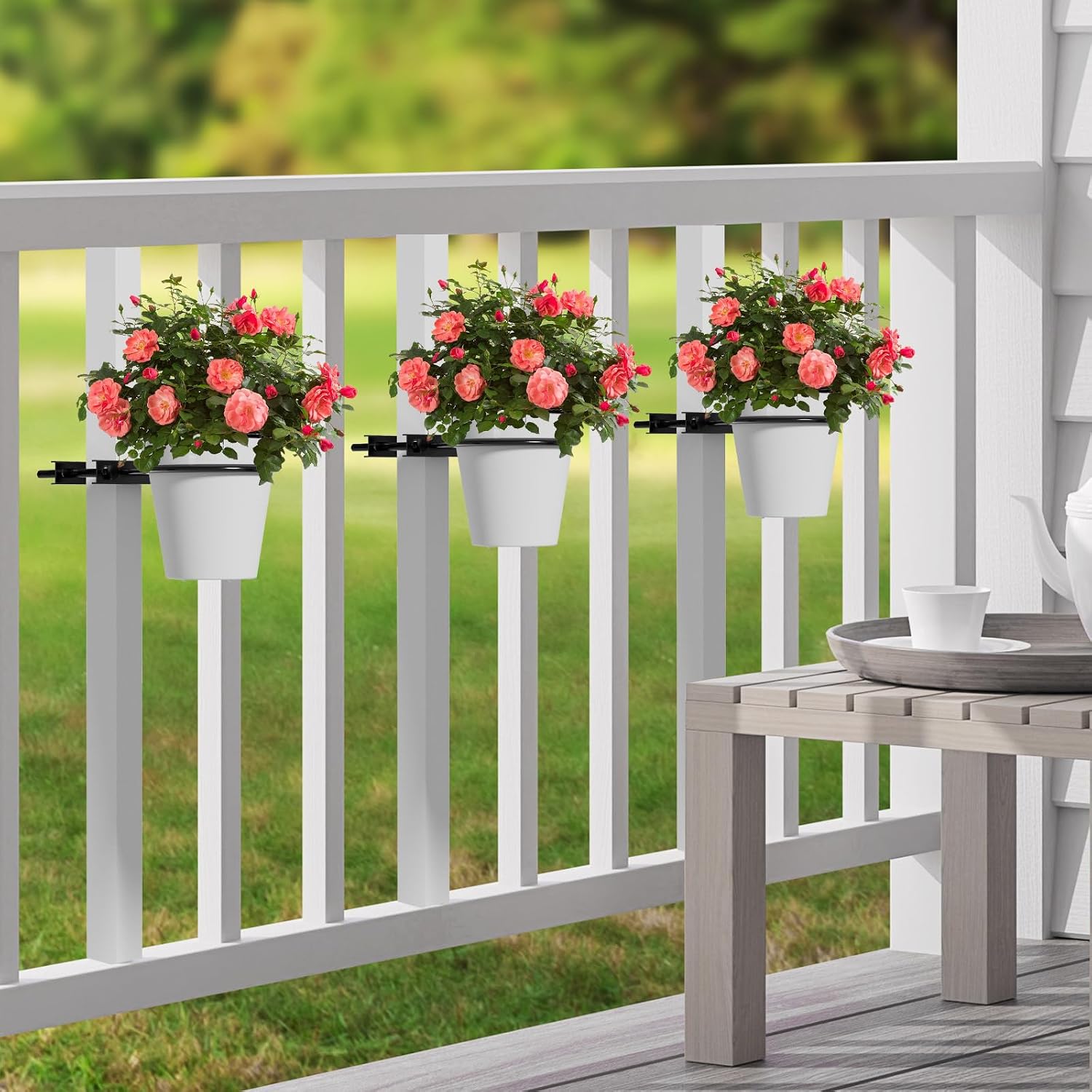 6" Clamp-On Flower Pot Ring, 4 Pack Heavy Duty Deck Flowerpot Holder Ring Metal Planter Hanger Hanging Plant Holder