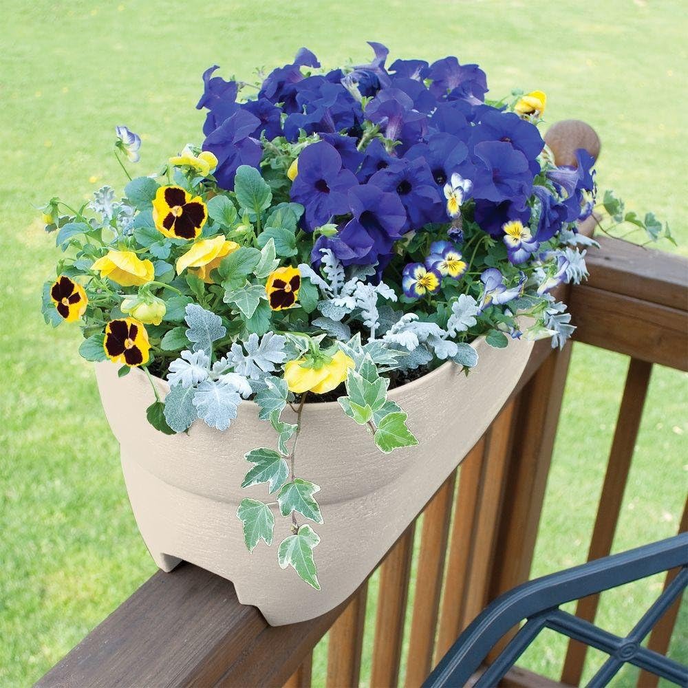 Bloomers Rail Picker Self-Watering Railing Planter Grow Box – 24" Weatherproof Resin Planter – Fits 1.25"–3.875" Wood &