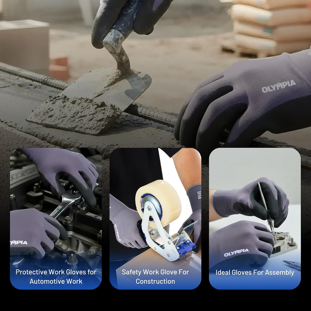 NORTHSKY Olympia Nitrile Dipped Knit Work Gloves, Light and Medium Duty Gardening Safe Work Gloves Breathable 12 Pairs