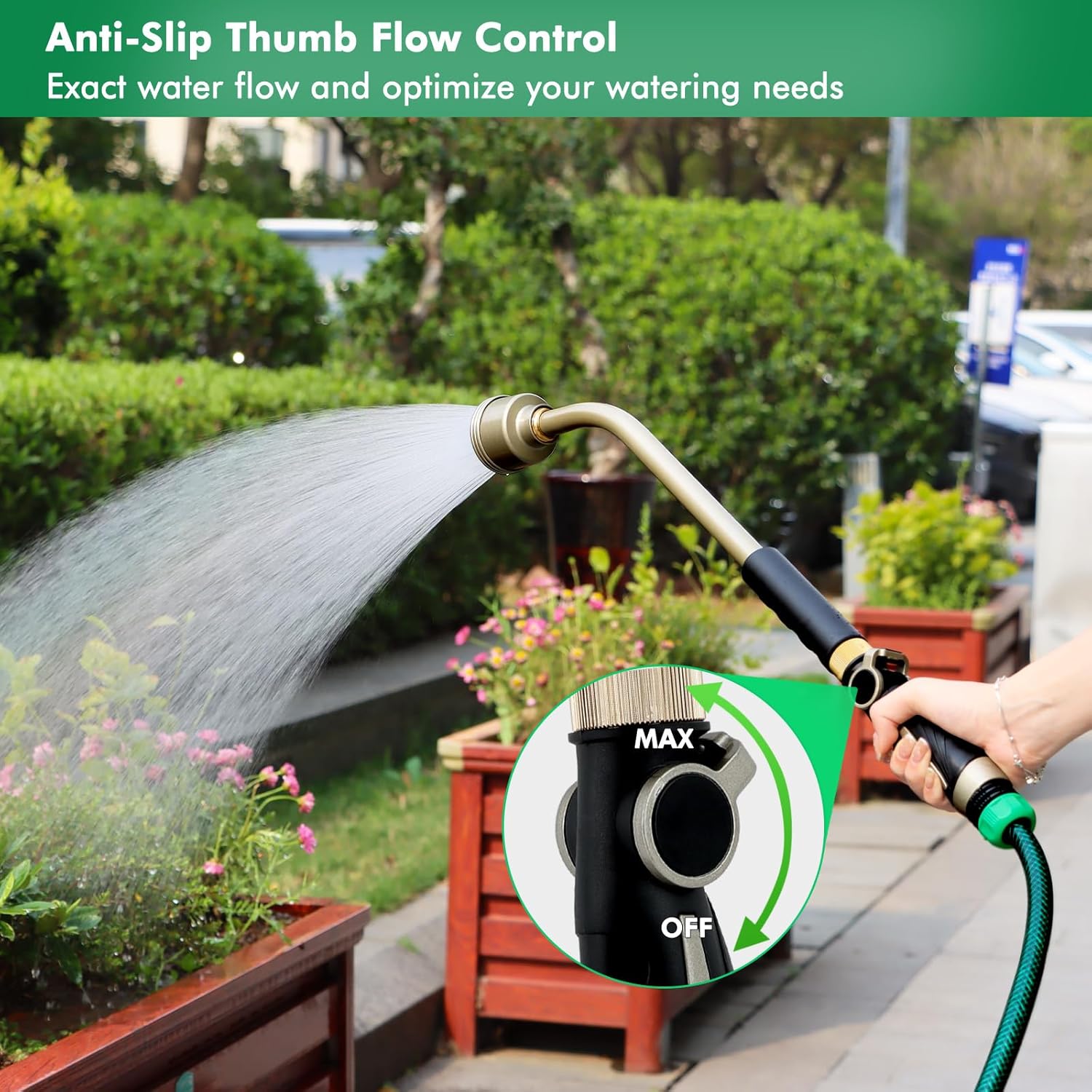 RESTMO Long Watering Wand, 24 Inches Gentle Soft Full Shower Sprayer Wand | Thumb Flow Control, Heavy Duty Metal Hose