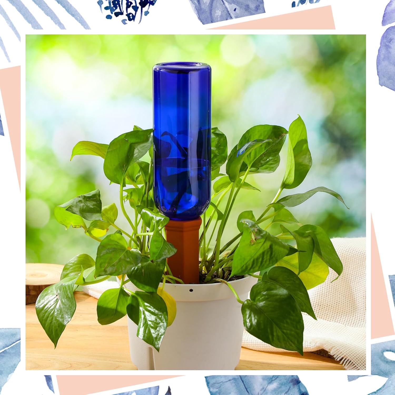 SiliFine 3 Sets Terracotta Watering Spikes,Blue and Terracotta | 26 oz Bottles for Slow Release Watering, Self Watering