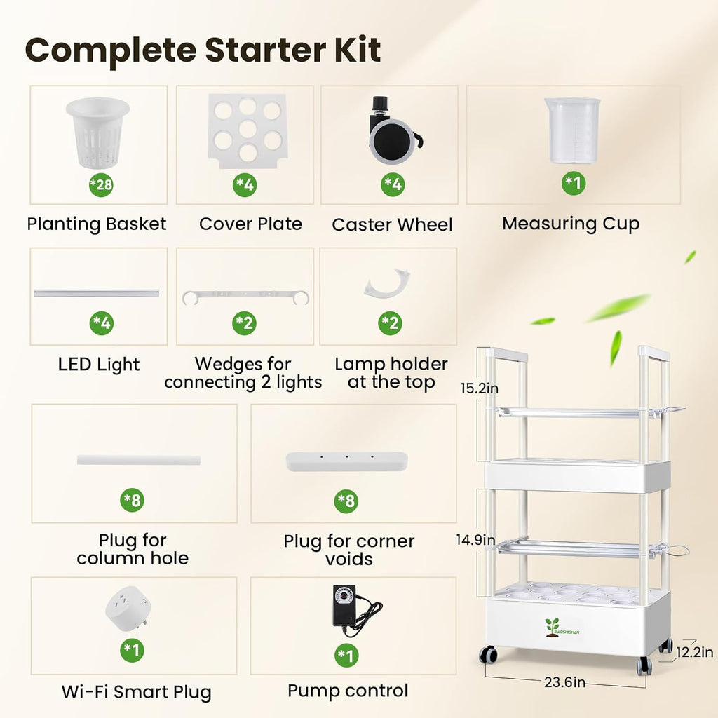 Indoor Hydroponics Growing System with Grow Light & APP Control | 28 Pods Lettuce Growing System with 28L Large Water
