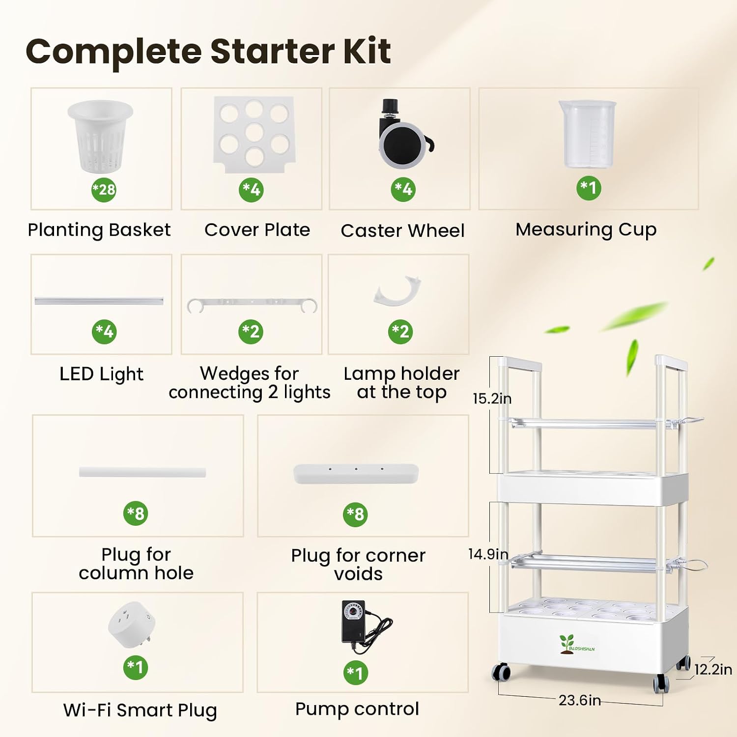 Indoor Hydroponics Growing System with Grow Light & APP Control | 28 Pods Lettuce Growing System with 28L Large Water