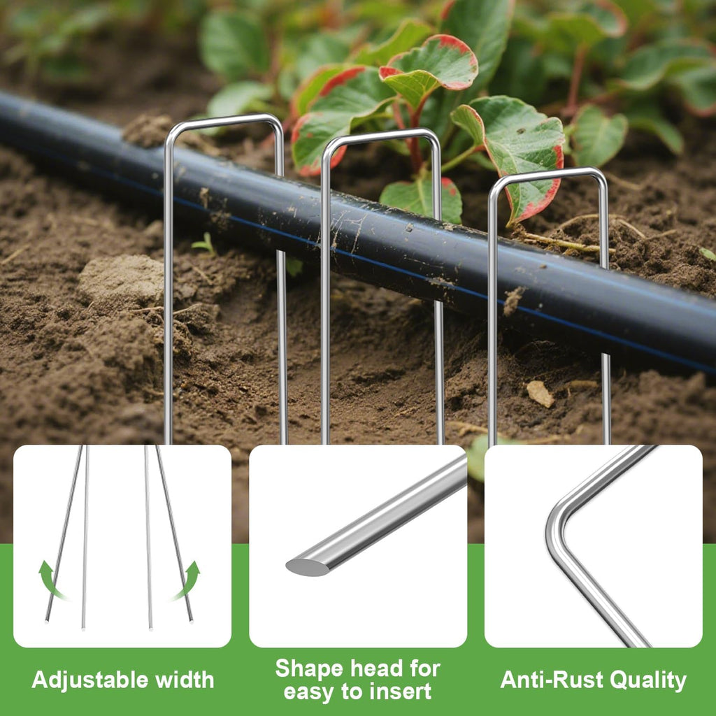 Landscape Staples 6 Inch 300Pcs Garden Stakes, Galvanized Lawn Pins Spray Coating Yard Ground Spikes, U-Type Staples