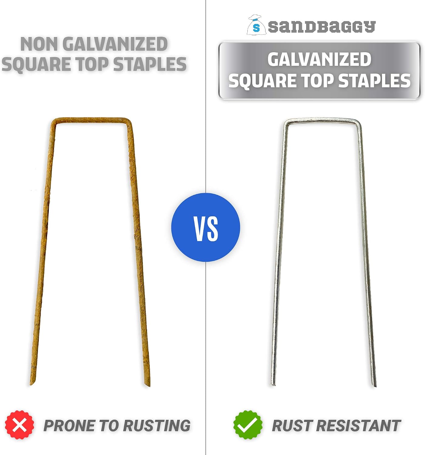 Sandbaggy 8 Inch Long x 2 Inch Wide Extra Wide Landscape Staples~ Fabric Pins Garden Ground Cover Stakes (100 Staples)