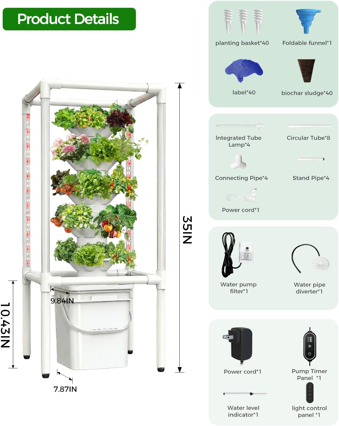 SJZX Hydroponics Growing System, Hydroponic Tower with Full-Spectrum Grow Lights, 5/14Tiers Indoor Outdoor Garden