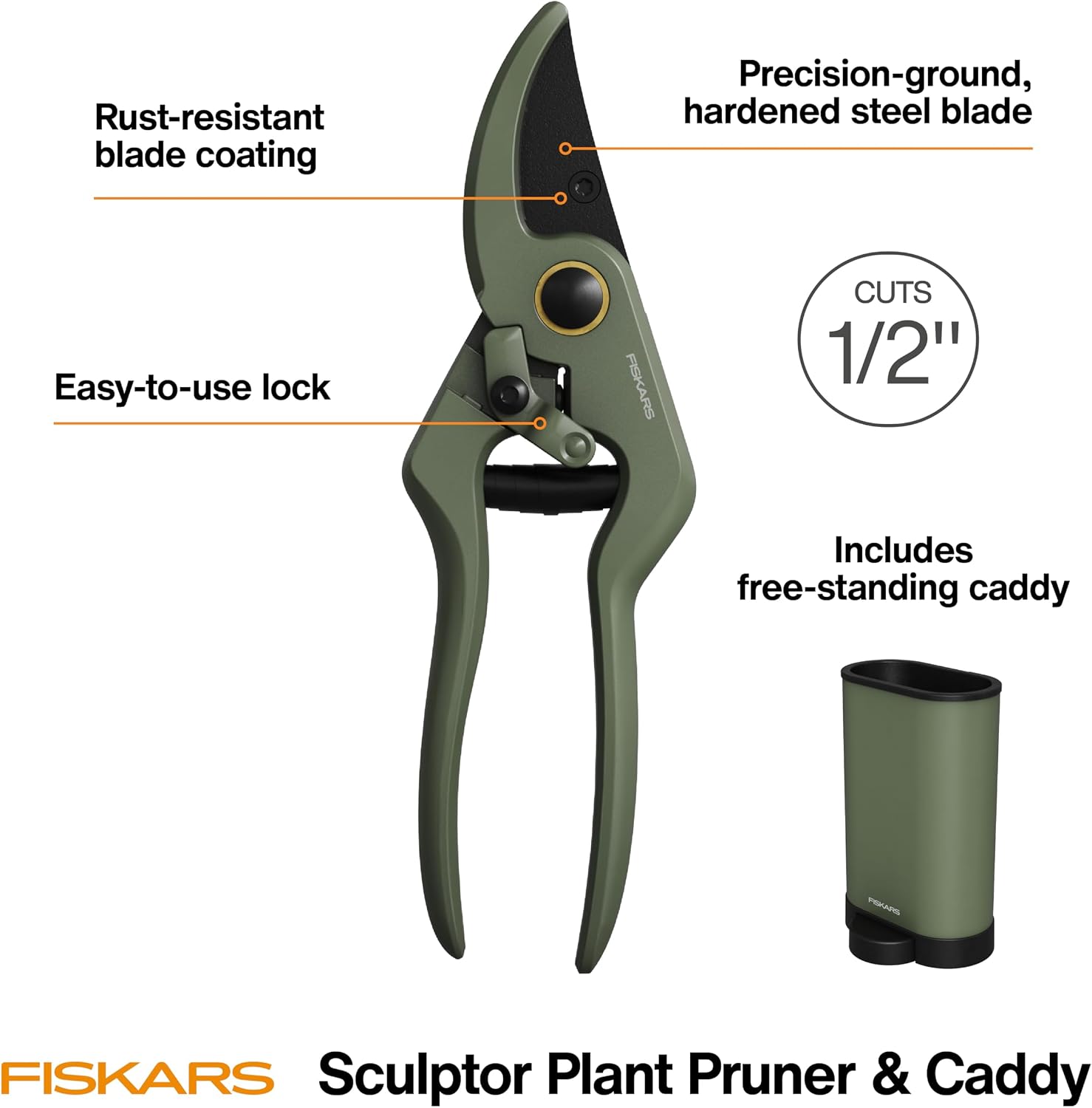Fiskars 7" Plant Sculpting Bypass Pruners & Holder, 1/2" Cut Capacity | For Indoor Gardening & Bonsai, Low-Friction