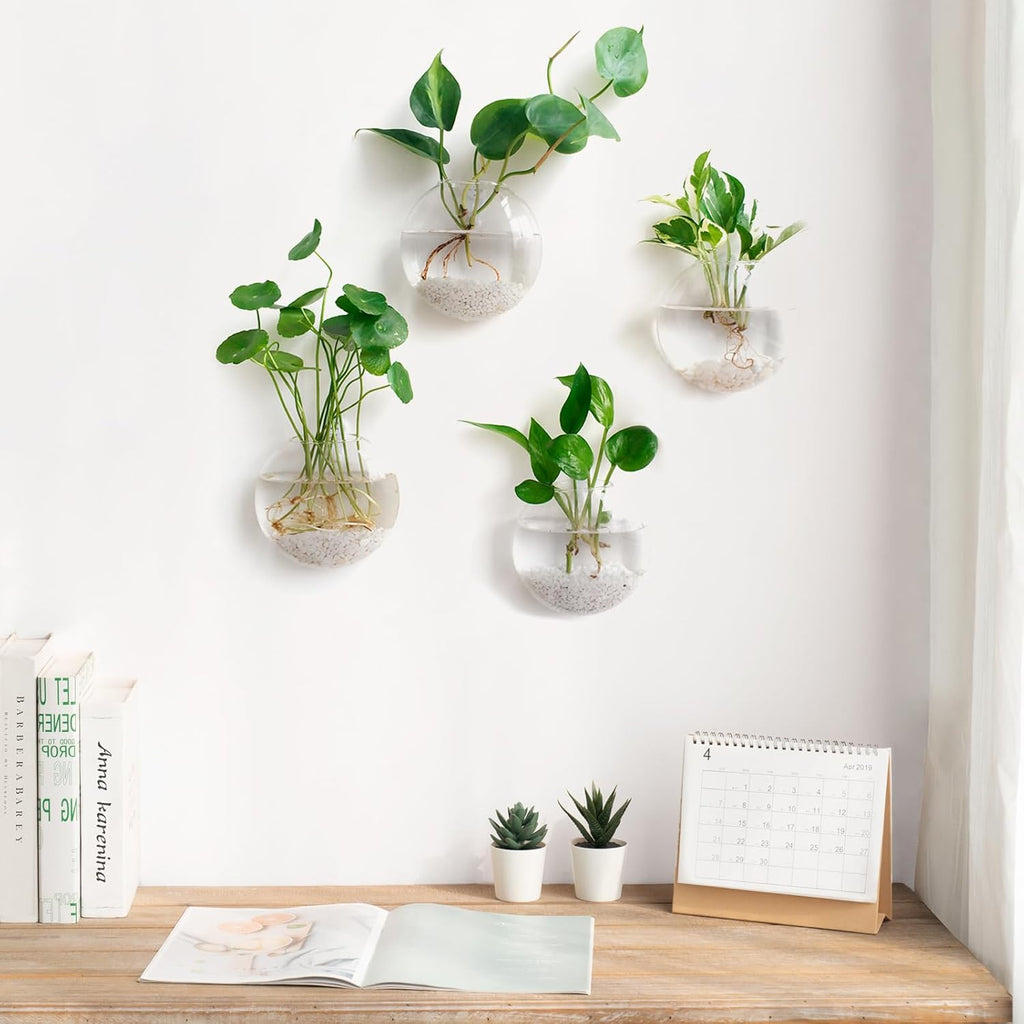 Mkono Wall Propagation Planters, 4 Pack Oblate Hanging Plant Holder Vase | Glass Terrariums Station, Hydroponic Indoor