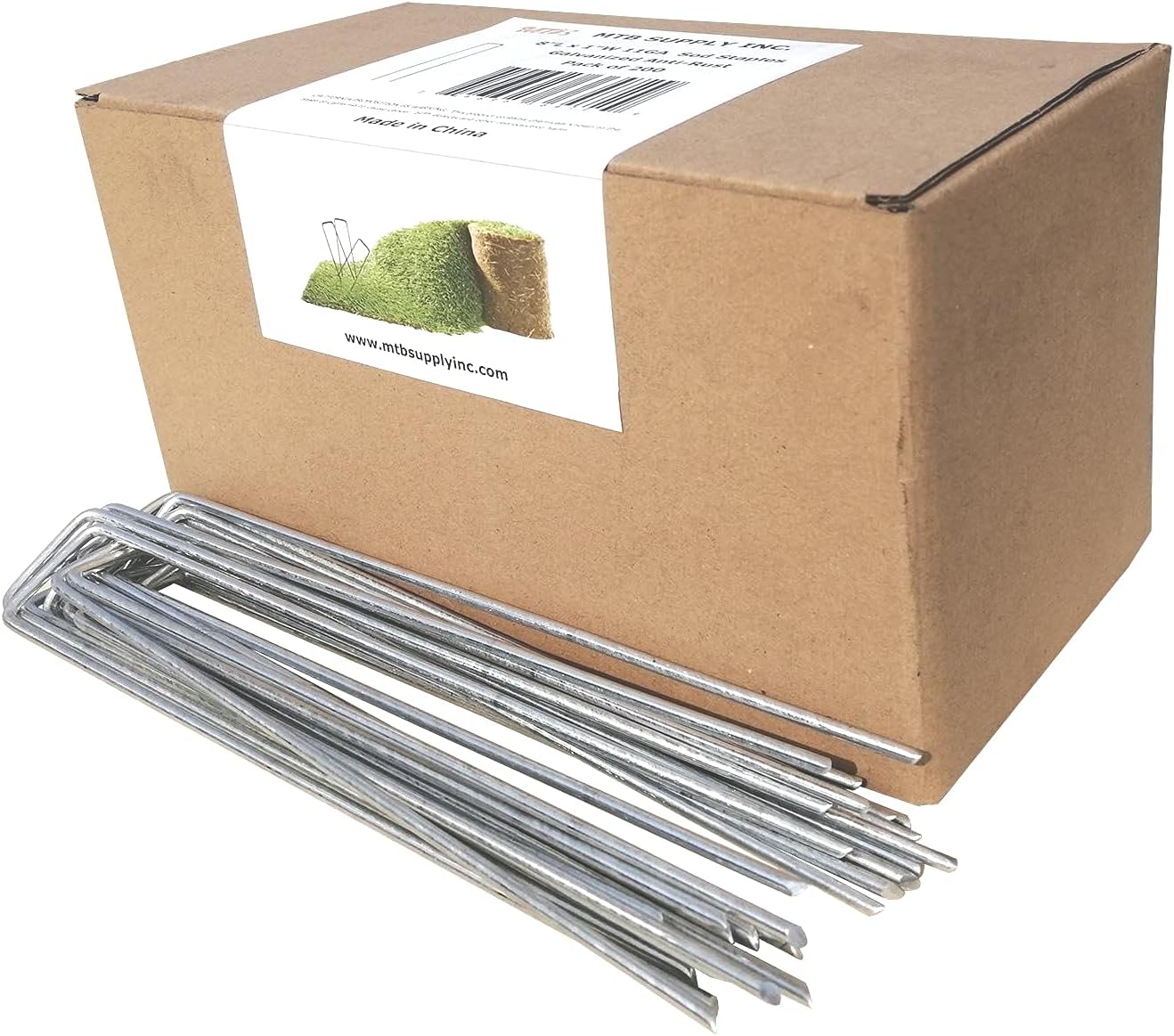 200 Pack 8 Inch 11GA(0.12inch) Galvanized Landscape Staples Garden Stakes Fence Netting Pins Ground Spikes Sod Cover