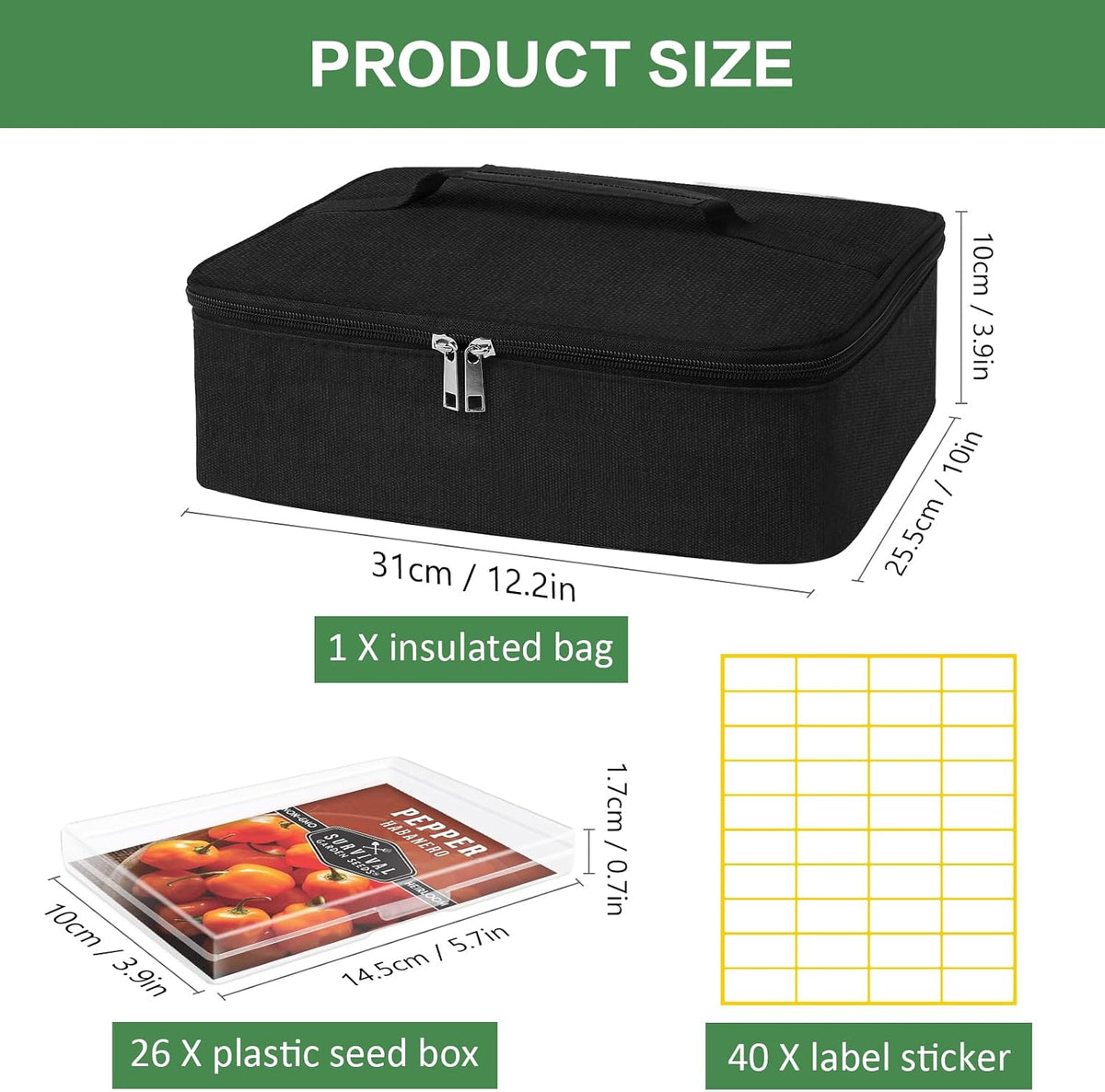 26 Slots Seed Storage Organizer Box with Insulated Bag That Holds 80-200 Seed Envelopes, Oxford Cloth Garden Seed