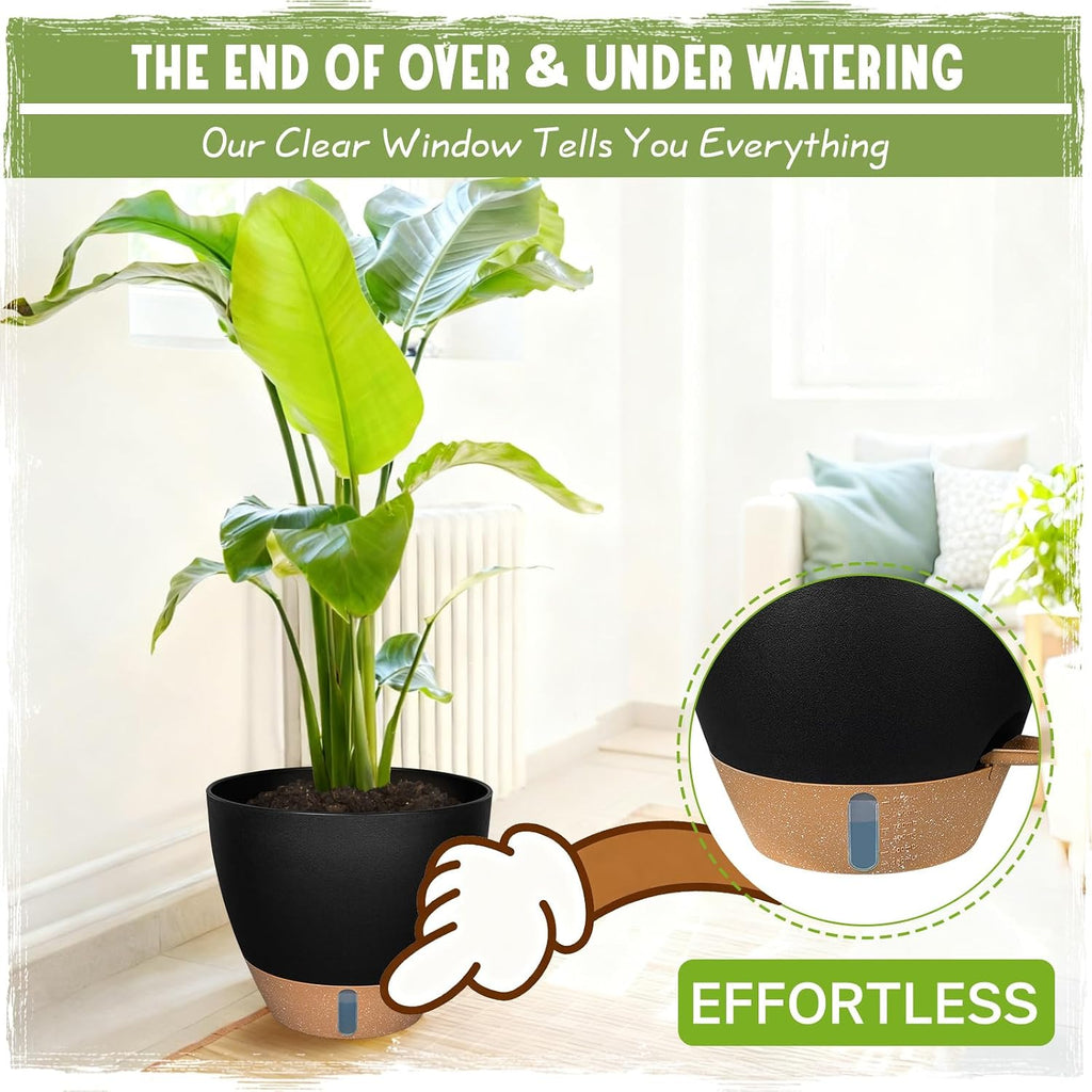 Self-Watering Pots for Indoor and Outdoor Plants 4 Pack, 6/8/10/12 Inch Planters with Water Level Indicator & Deep