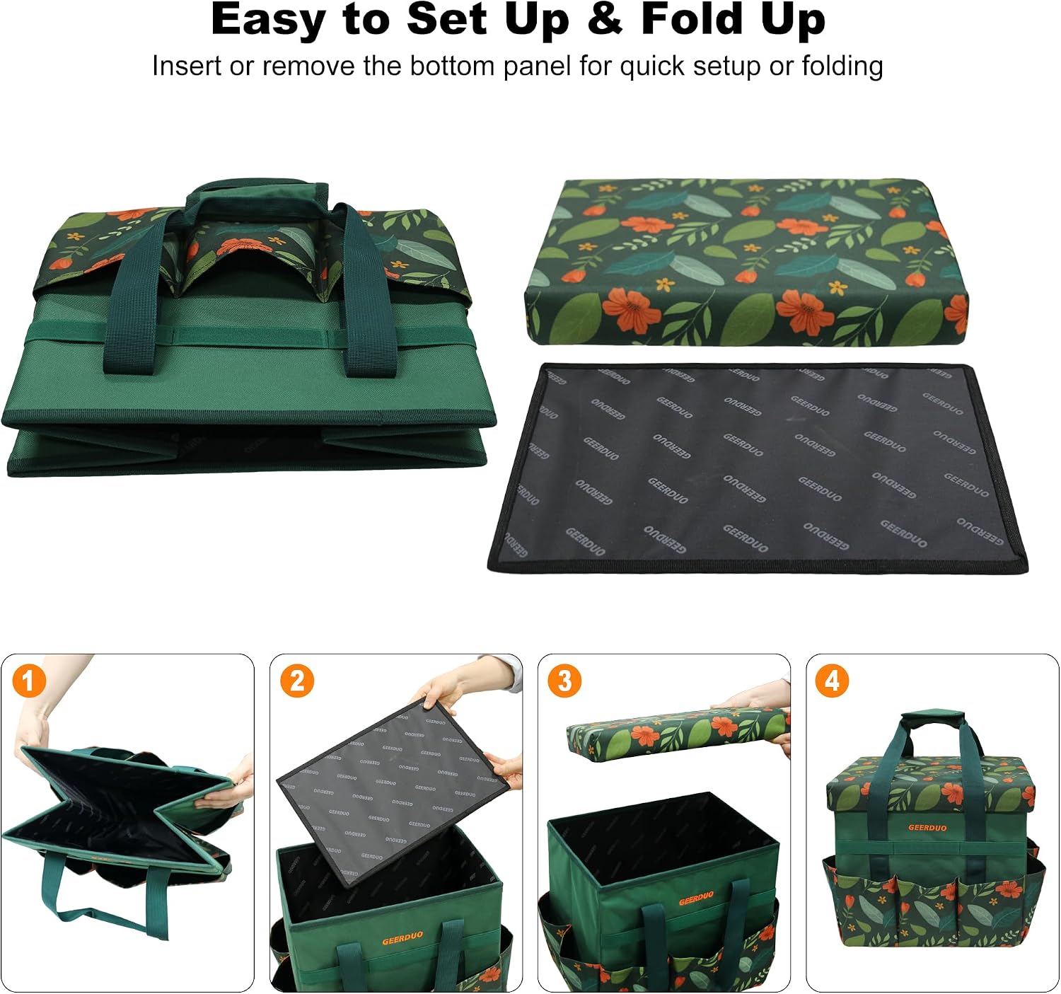 30L Collapsible Garden Seat & Storage Box, Heavy Duty Floral Organizer Bag with 10 Side Pockets, Portable Foldable