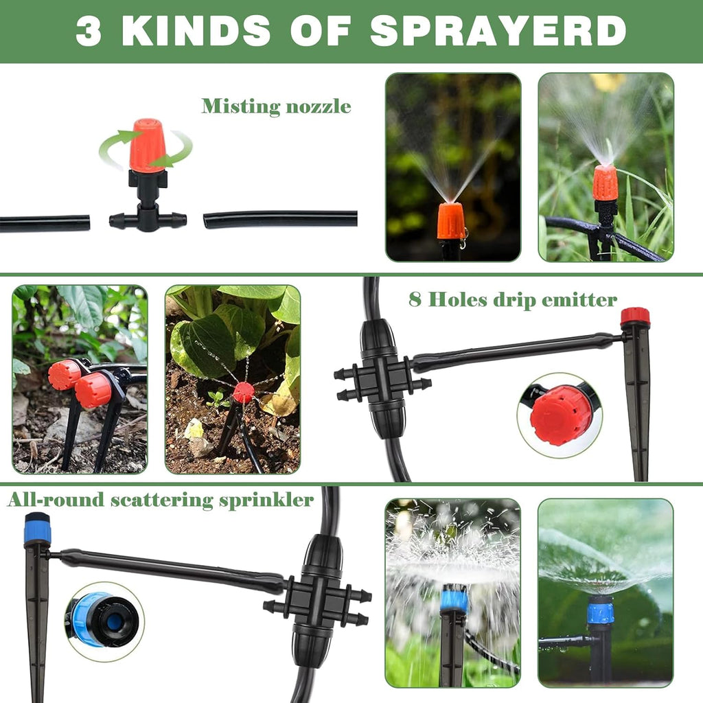 200FT+40FT Drip Irrigation System, Garden Watering System | Drip Irrigation Kit with 8/11mm Main Tubing 4/7mm