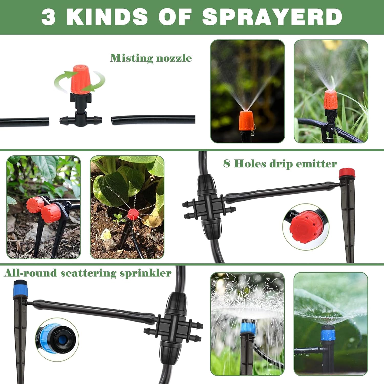 200FT+40FT Drip Irrigation System, Garden Watering System | Drip Irrigation Kit with 8/11mm Main Tubing 4/7mm