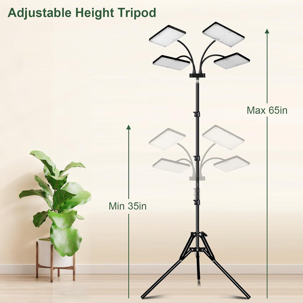 LBW Grow Light for Indoor Plants, Quad-Head Standing Plant Light, Full Spectrum, Wide Coverage, 63” Adjustable Height