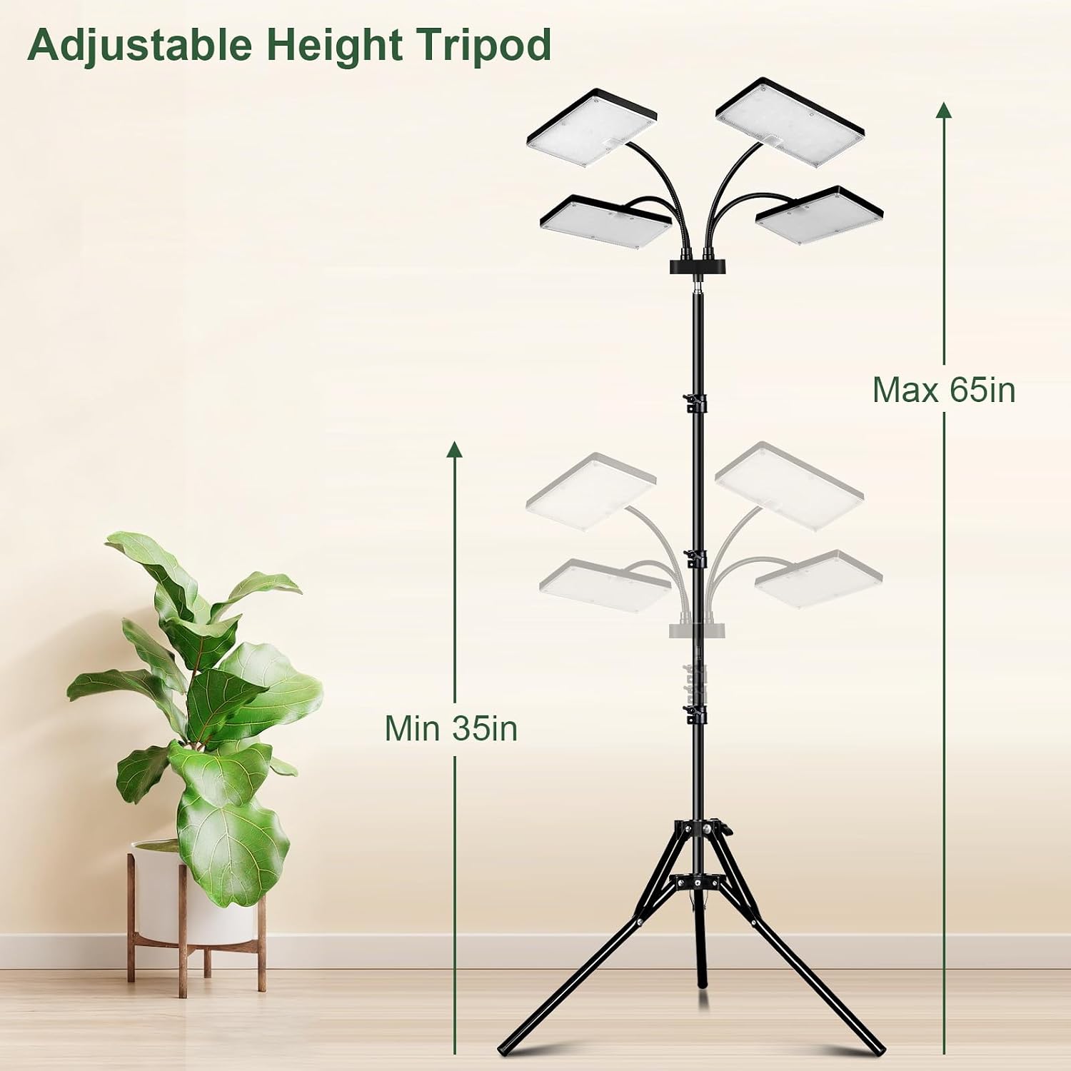 LBW Grow Light for Indoor Plants, Quad-Head Standing Plant Light, Full Spectrum, Wide Coverage, 63” Adjustable Height