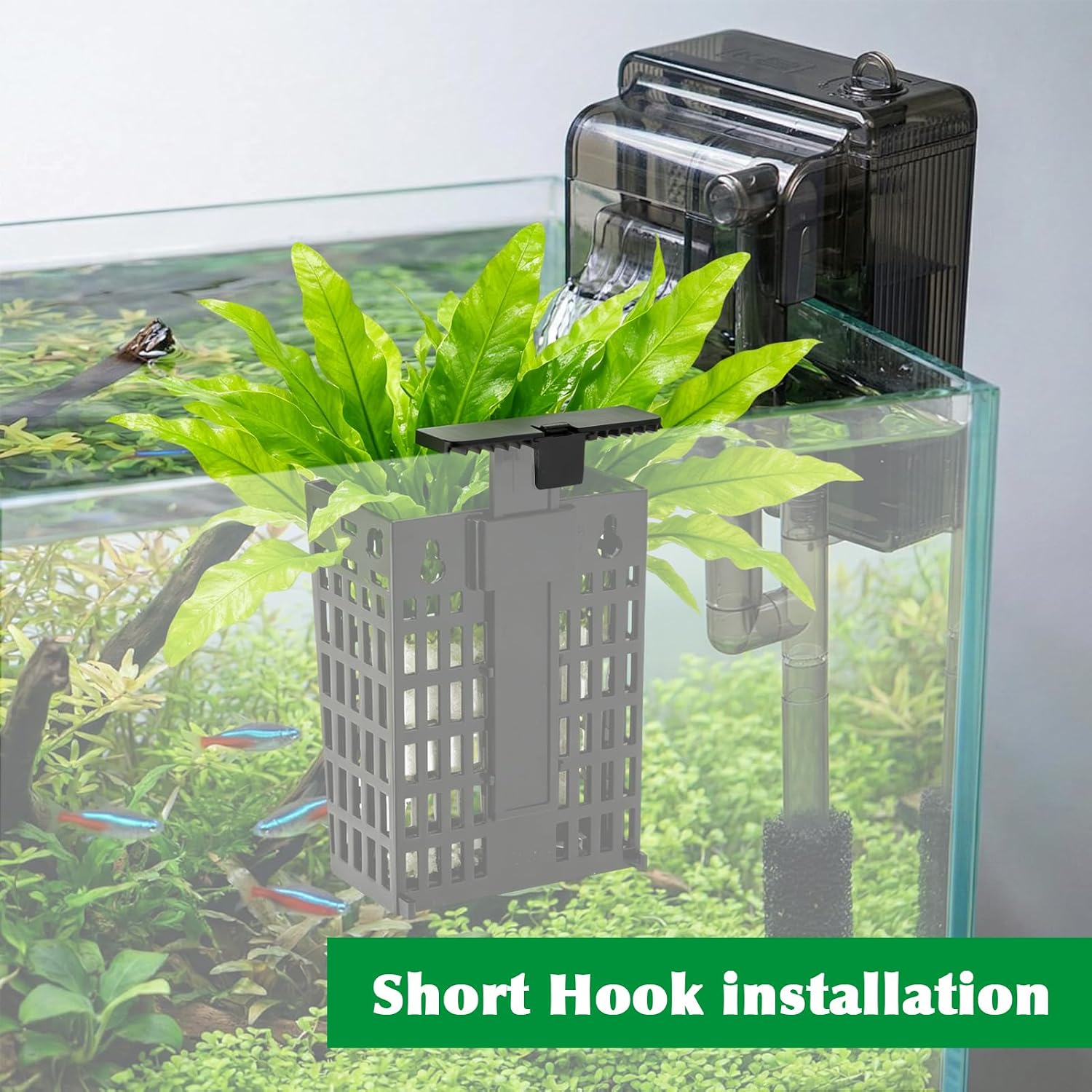 4 Pack Adjustable Aquarium Plant Holders, Hanging Hydroponic Baskets | Fish Tank Plant Holder with Plant Fixing Clips