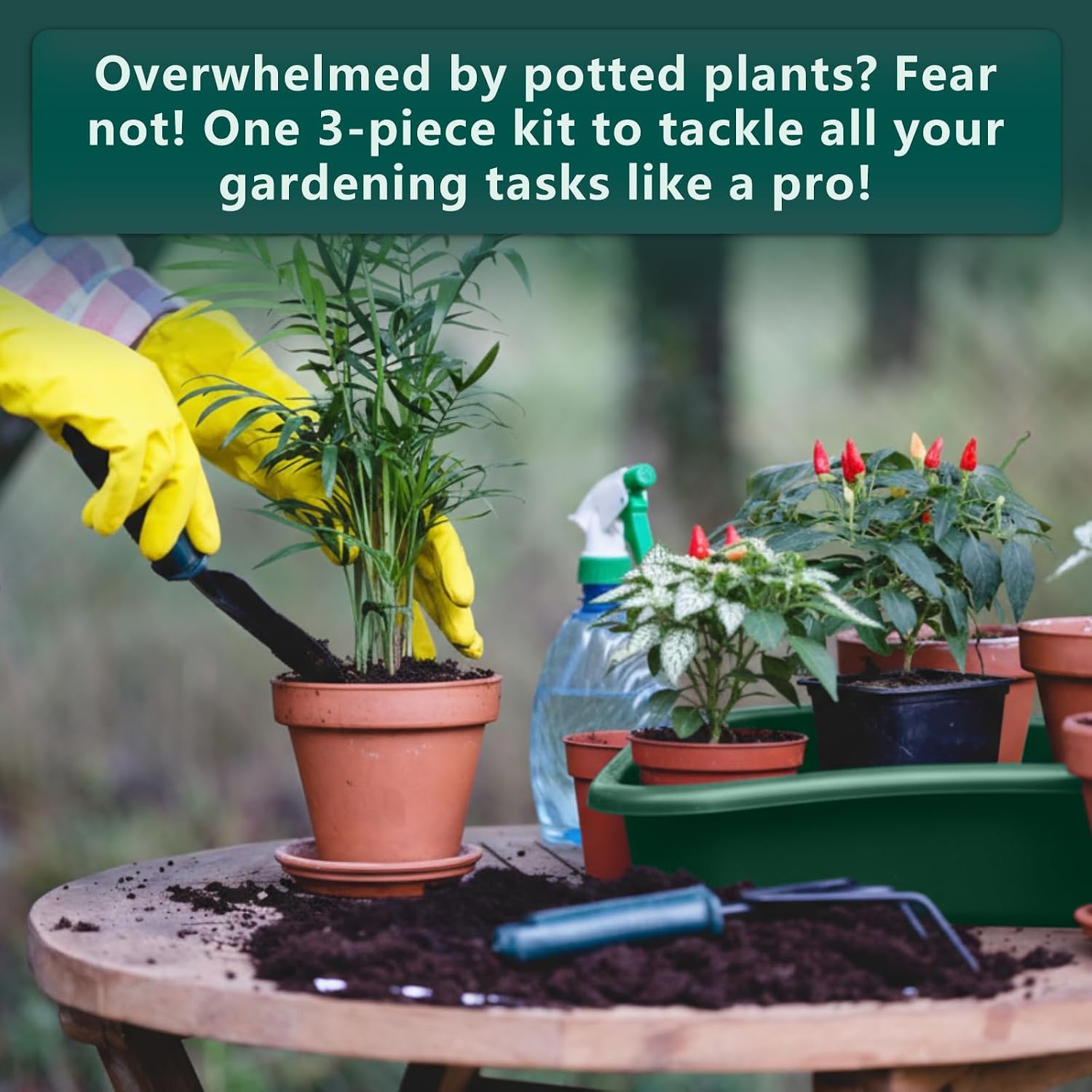 Vesici 3 Pcs Garden Tidy Trays Potting Tray for Seeding Growing, Green | Soil Mixing, Repotting Mat, Large Plant Trays