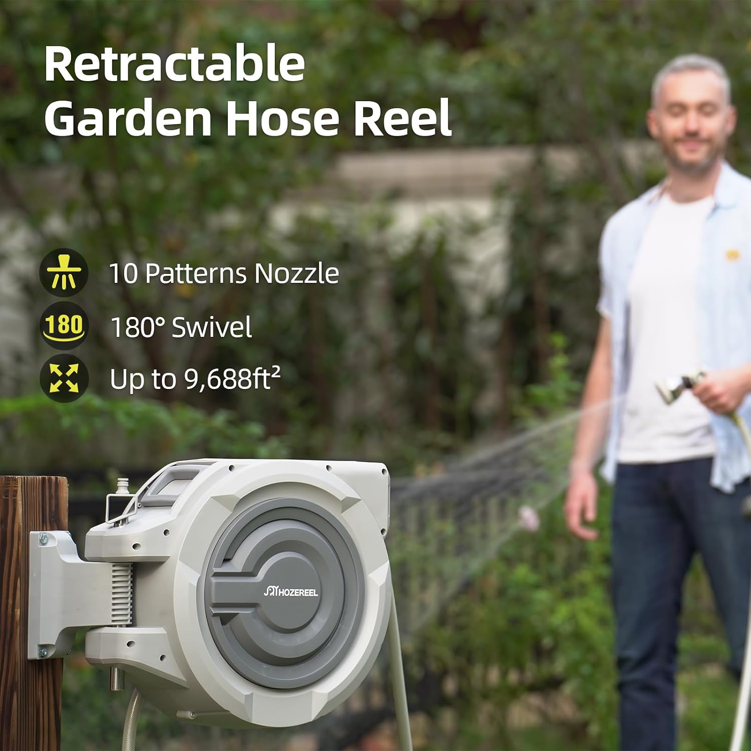 Retractable Garden Hose Reel 1/2" x 110ft | UV Resistant Automatic Slow Self Retract Hose Reel, 180°Swivel Wall Mount