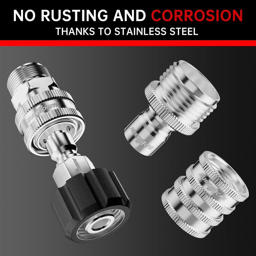 AURORA CAR Pressure Washer Quick Connect Kit, Stainless Steel Adapter 8 Pcs | Pressure Washer Adapter Set, M22-14mm