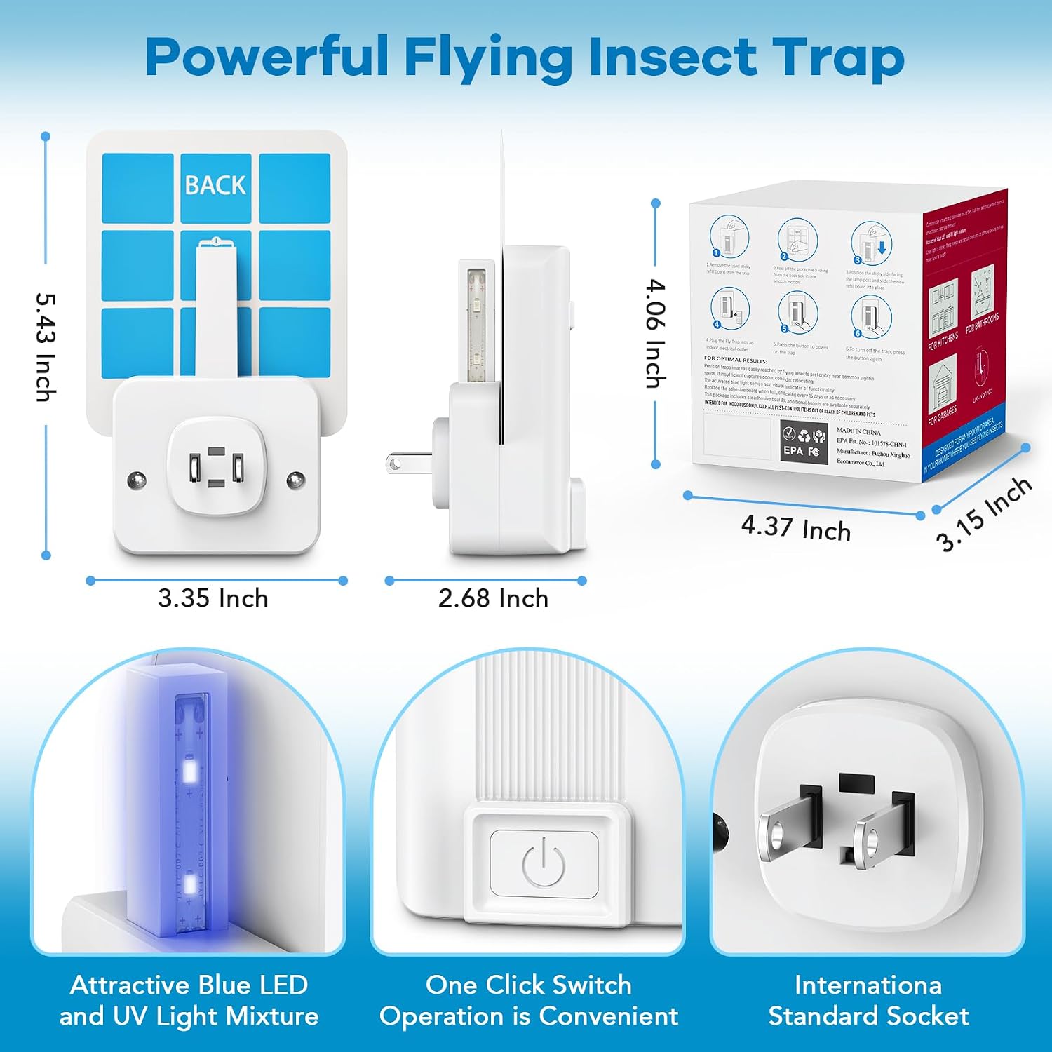 Indoor Fly Trap, Plug-in Fruit Fly Trap with 2 Devices and 6 Sticky Refills | Gnat Trap for Fruit Flies, Gnats, Flies