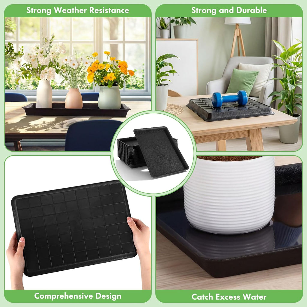 Gejoy 20 Pack 15 Inch Rectangular Plastic Plant Saucers Tray Bulk Heavy Plastic Plant Drip Tray Flower Pot Trays for