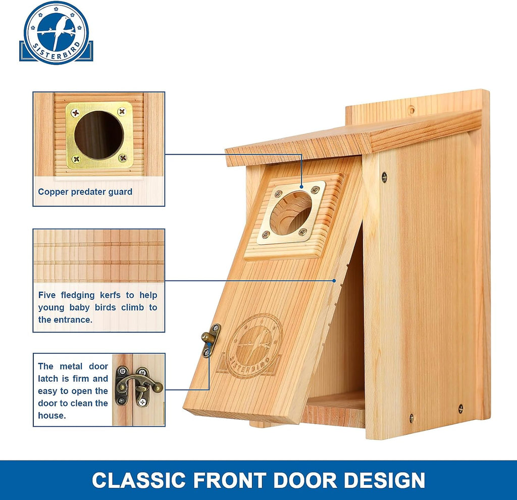 SISTERBIRD Bird Houses for Outside Clearance with Copper Guard, Cedar Bird House Outdoor, Bluebird Finch Swallow Wren