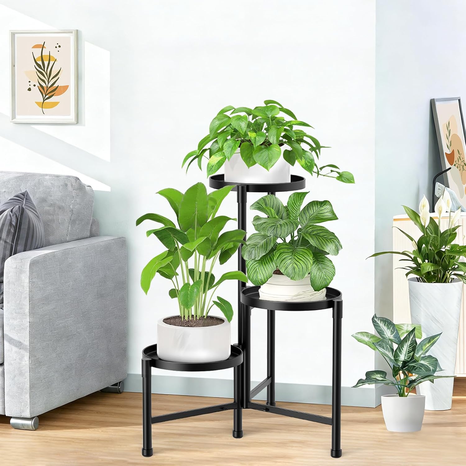 3 Tier Metal Corner Plant Stand Indoor Outdoor, Heightened widened 30'' Tall Multiple Flower Pot Display Holder, Iron