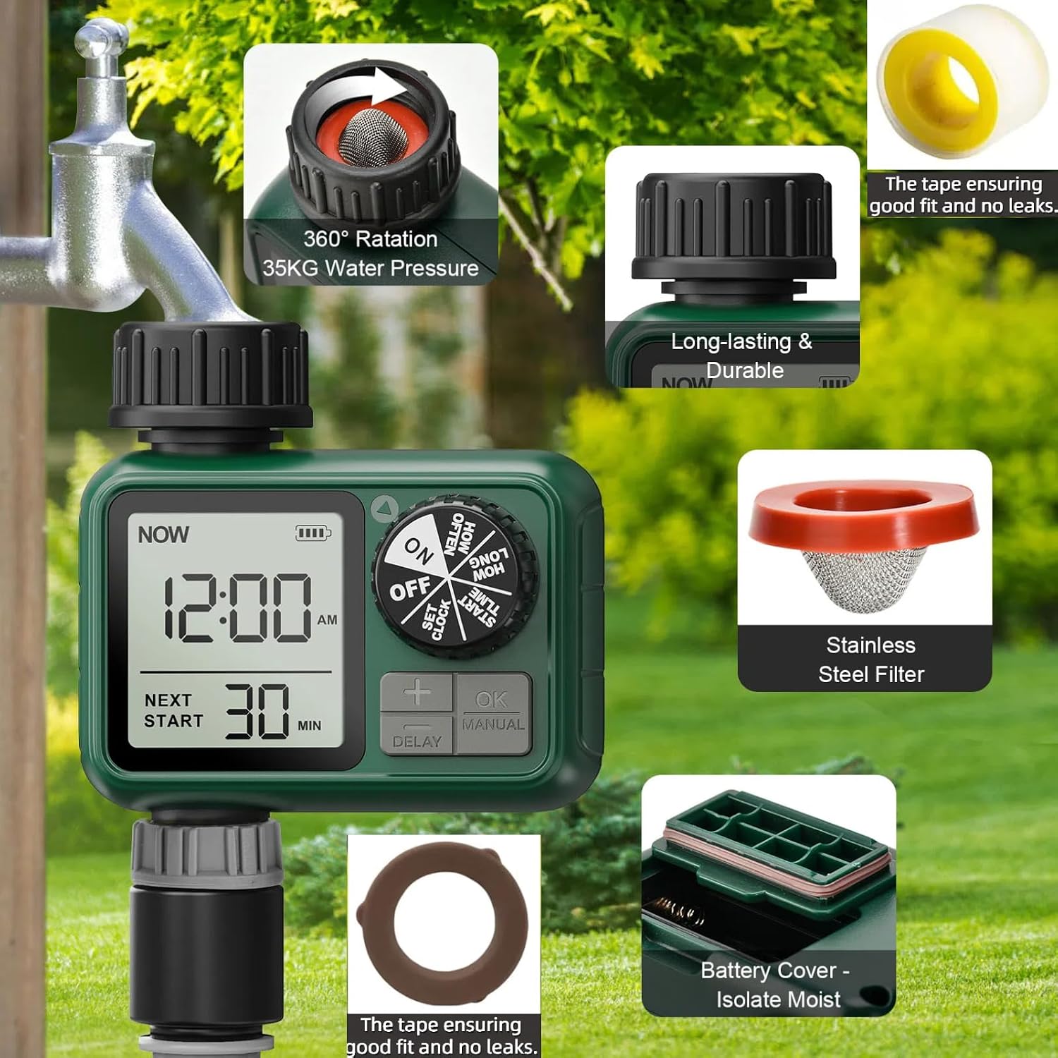 Water Timer for Outdoor Garden Hose, Sprinkler Timer for Garden | Faucet Timer with Auto/Manual/Rain Delay Mode