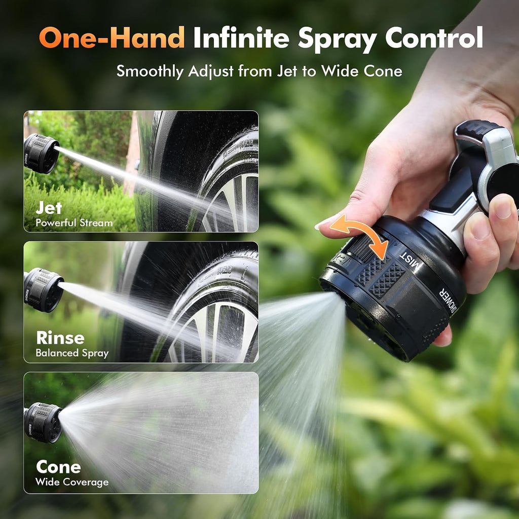 RESTMO Water Hose Nozzle Heavy Duty, Adjustable Garden Sprayer for Outdoor | 2-in-1 Twist Control, 9 Spray Patterns