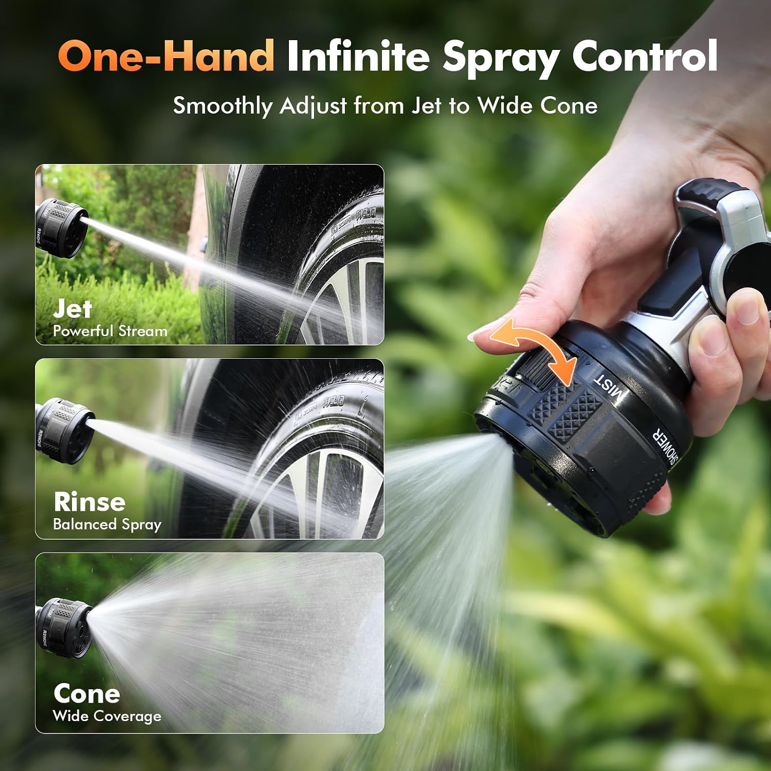 RESTMO Water Hose Nozzle Heavy Duty, Adjustable Garden Sprayer for Outdoor | 2-in-1 Twist Control, 9 Spray Patterns