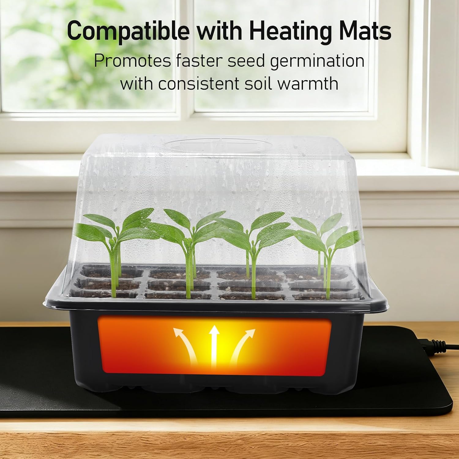 MIXC Seed Starter Tray with Elevated Lid, 120 Cells Seed Starter Kit with Adjustable Humidity Dome, Drainage Hole