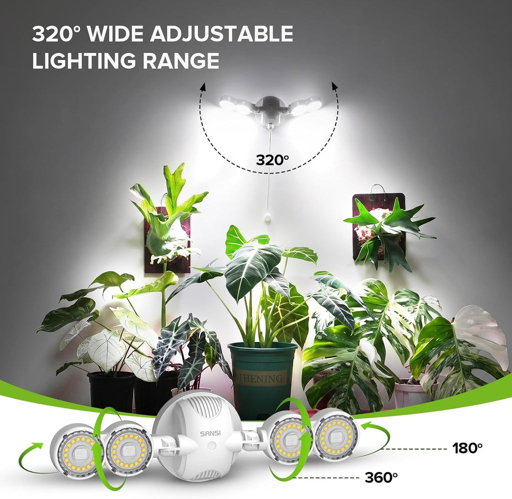 SANSI Wall Mounted Grow Light, 30W Dual Head Full Spectrum with Remote | Programmable Timer, 4-Level Dimmable