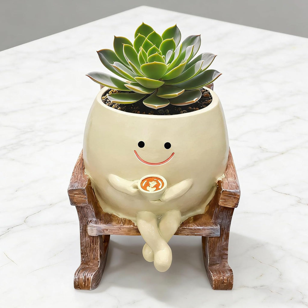 Smiley Face Planter Pot,Cute Plant Pots for Indoor Outdoor with Drainage Hole,Unique Funny Flower Pot for