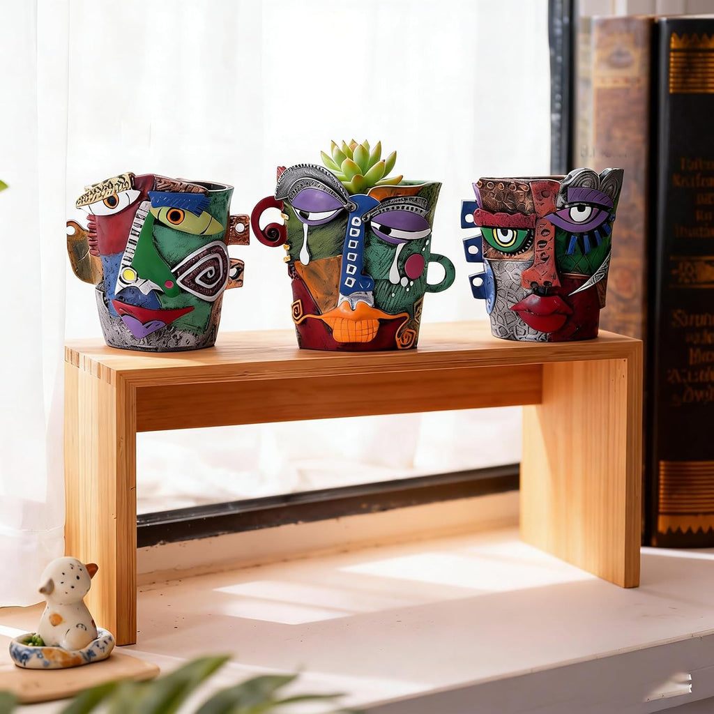 Mini Abstract Face Planter – Small Picasso-Inspired Resin Planter for Succulents, Cacti & Small Plants, Whimsical