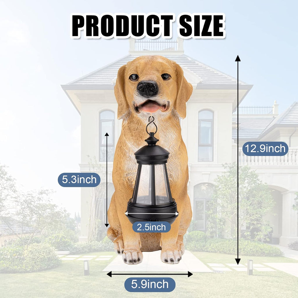 Solar Dog Statue Garden Decor, Golden Retriever Dog Statues Solar Lights | Outdoor Resin Labrador Figurine Holding
