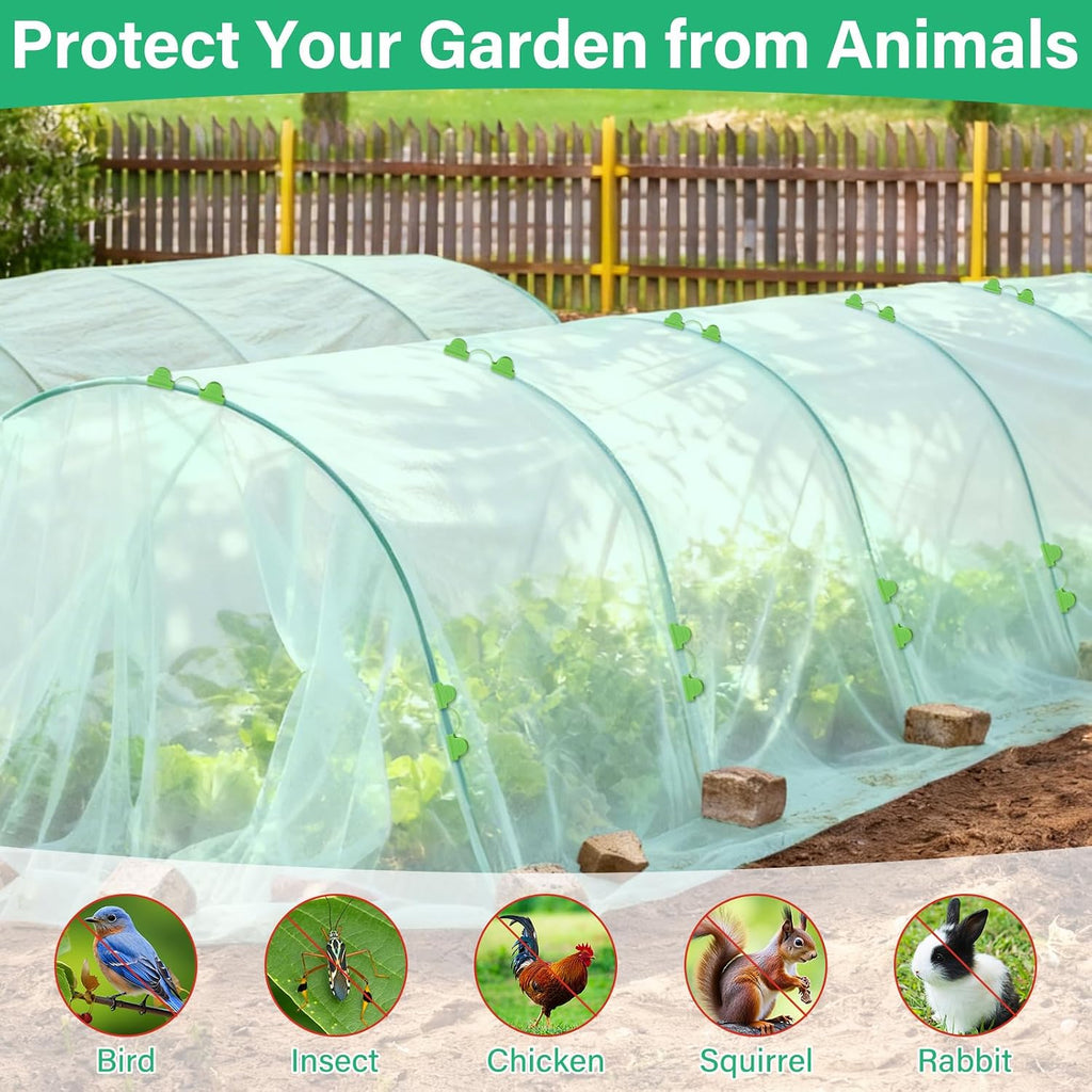 Garden Mesh Netting Kit for Raised Beds, 10x33FT Ultra Fine Mesh Netting& 6 Sets 8FT Fiberglass Garden Hoops, Insect