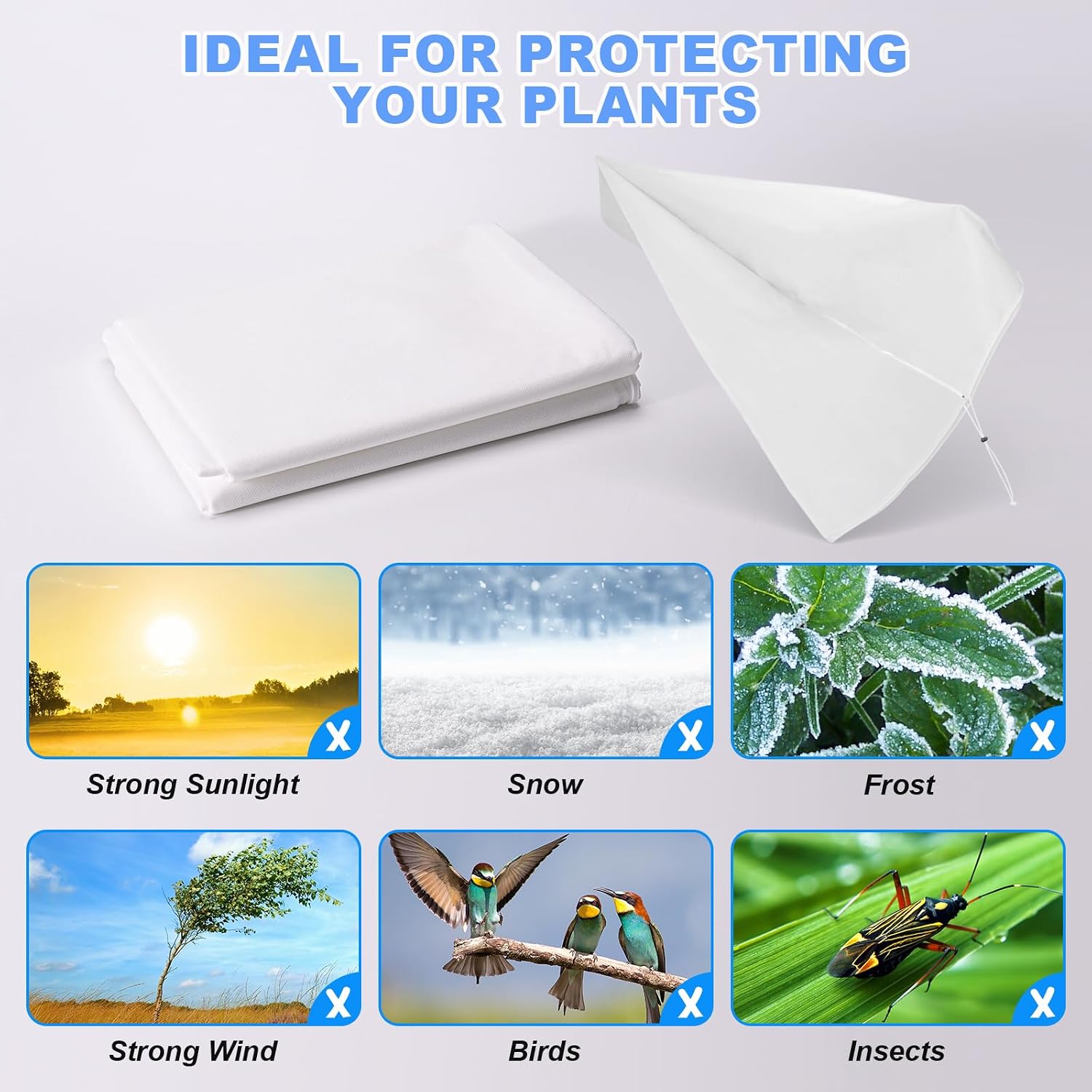 2 Pcs Winter Plant Covers Freeze Protection, Frost Cloth Blankets, 3 oz/yd² Frost Covers with Zipper Drawstring, Frost