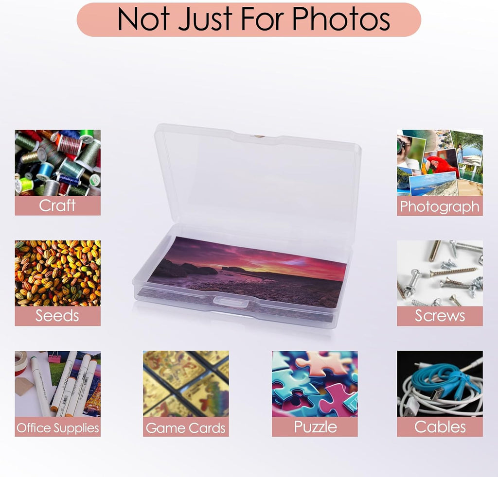 Photo Storage Box 5" x 7", Extra Large Photo Storage Container | 18 Inner Cases, Clear Picture Box with Handle, Seeds