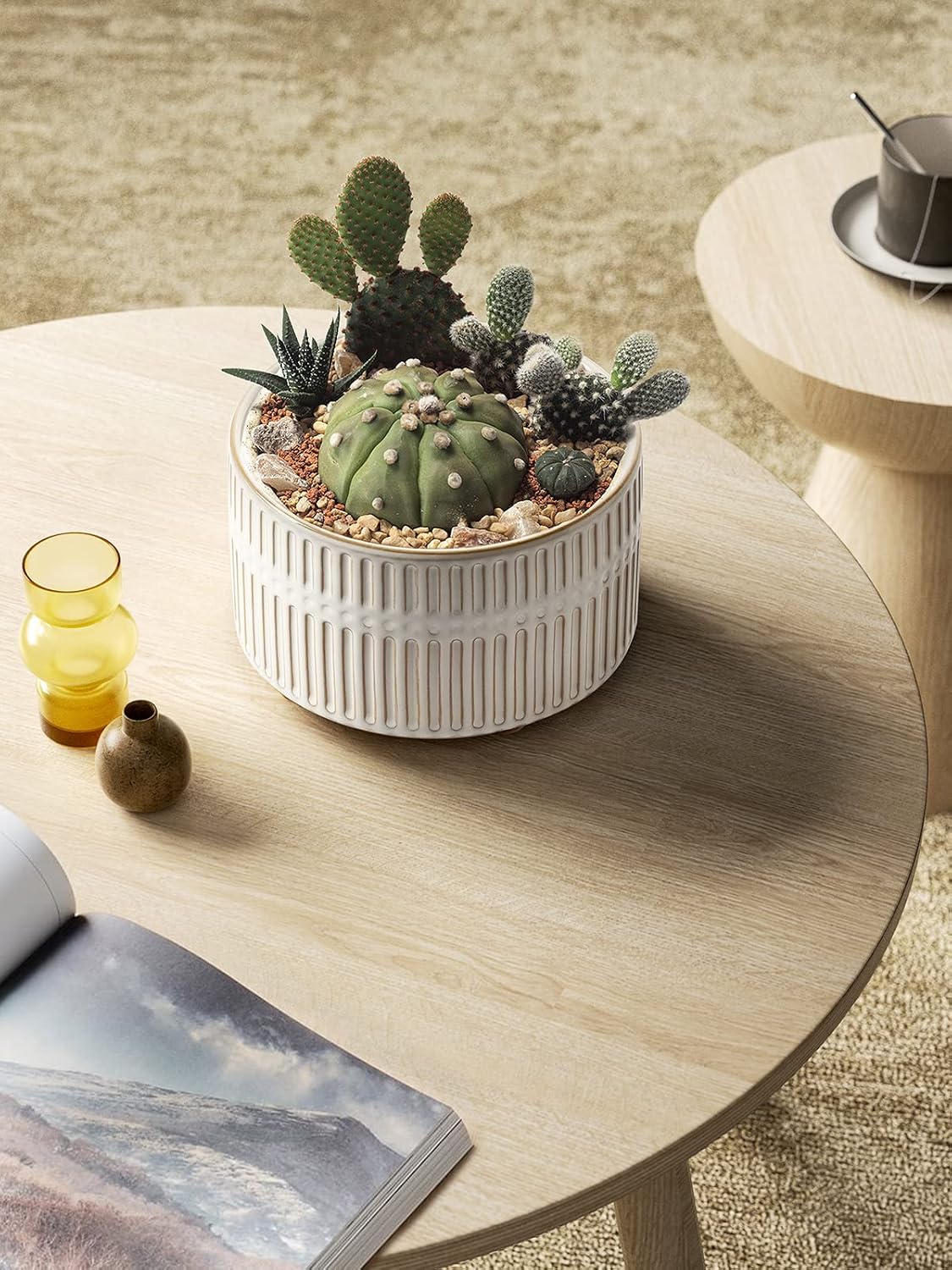 LE TAUCI Succulent Planters, 6.5+8 Inch Ceramic Indoor Plant Pot with Drainage Hole, Shallow Round Succulent Pots, Set