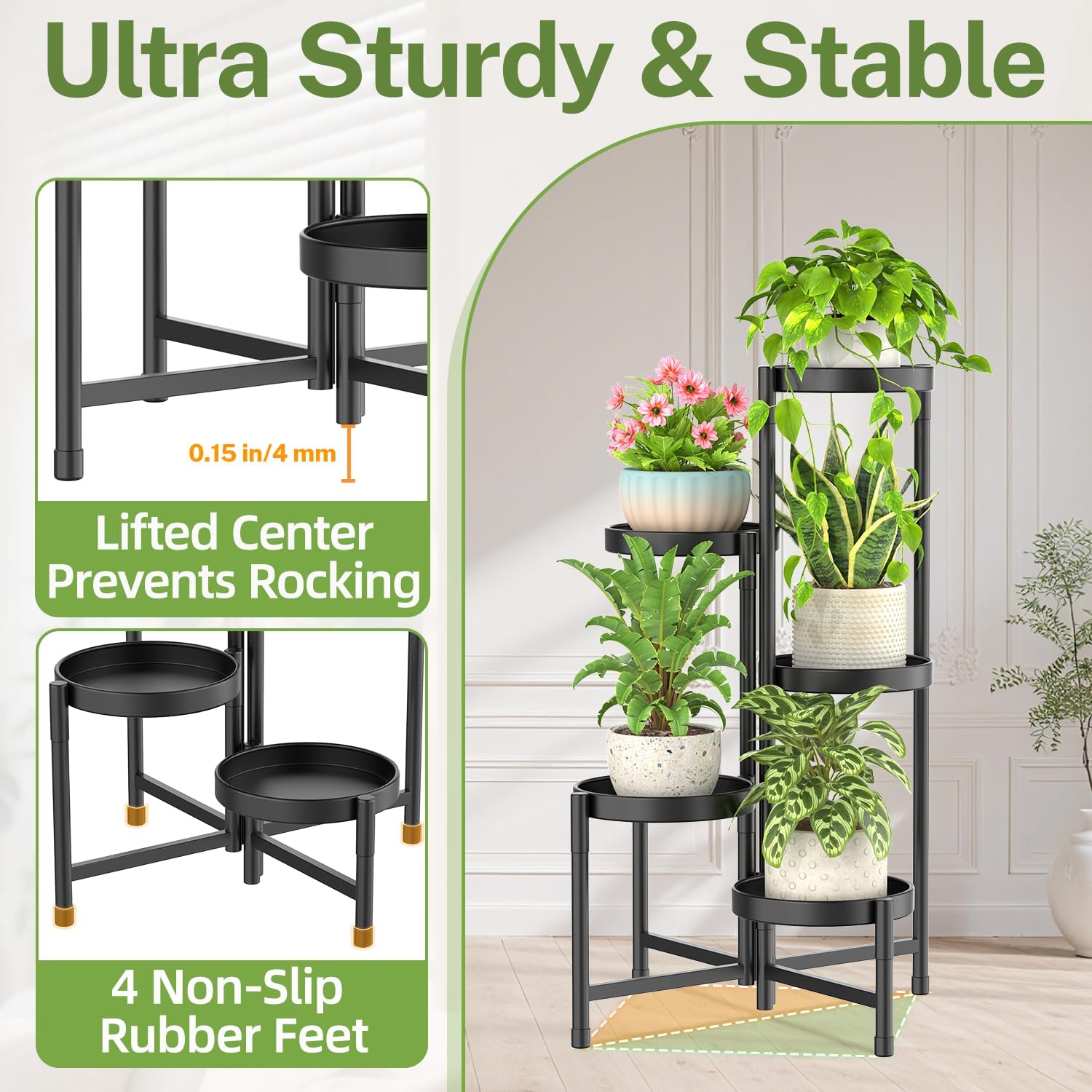iDavosic.ly Plant Stand Indoor with Grow Lights, 5 Tier Metal Shelf, Black | Corner Tiered Flower Display Holder