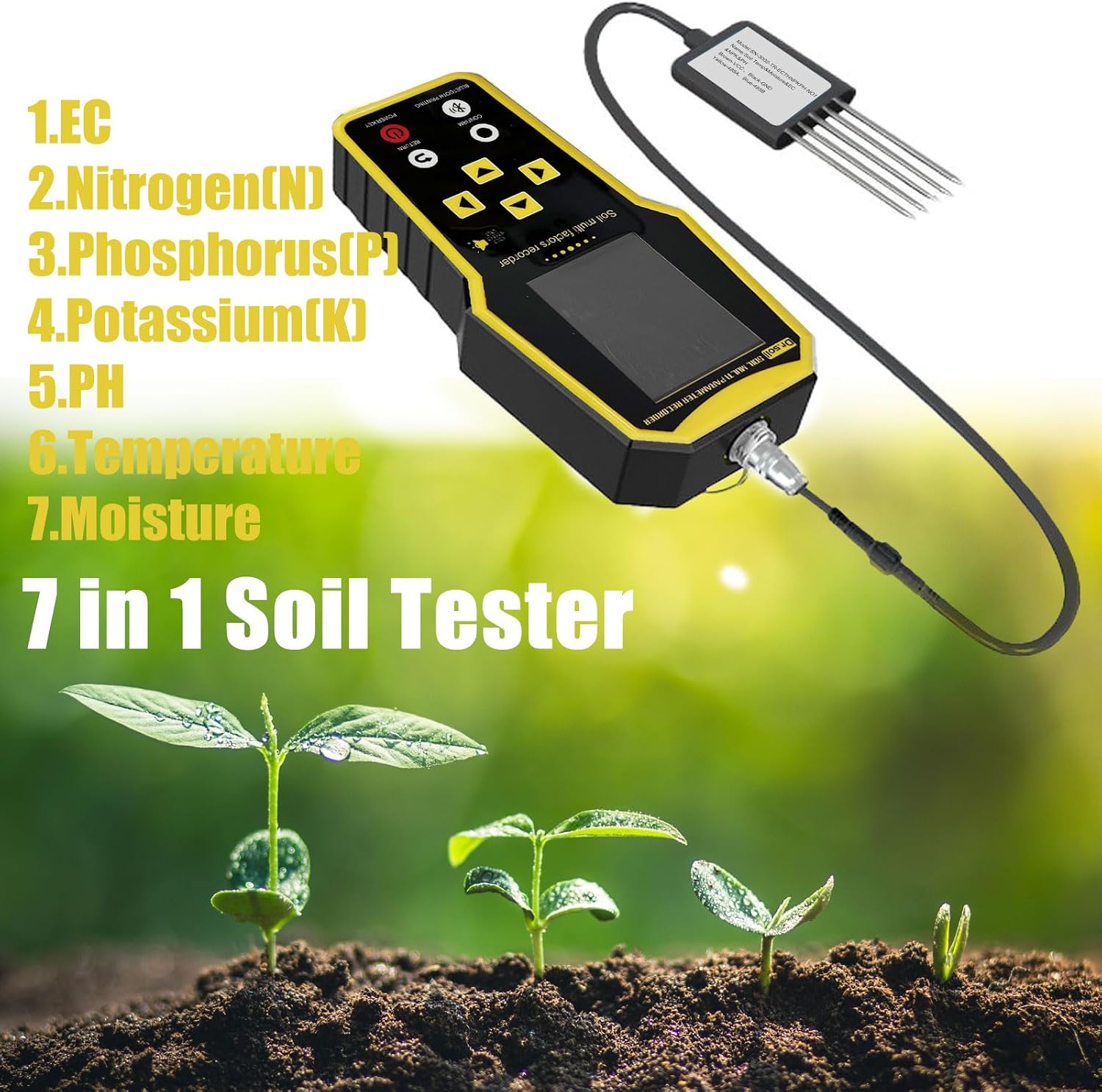 7 in 1 Soil Tester, Nitrogen Phosphorus Potassium NPK Tester, Handheld Soil PH Meter Kit, Temperature, Conductivity