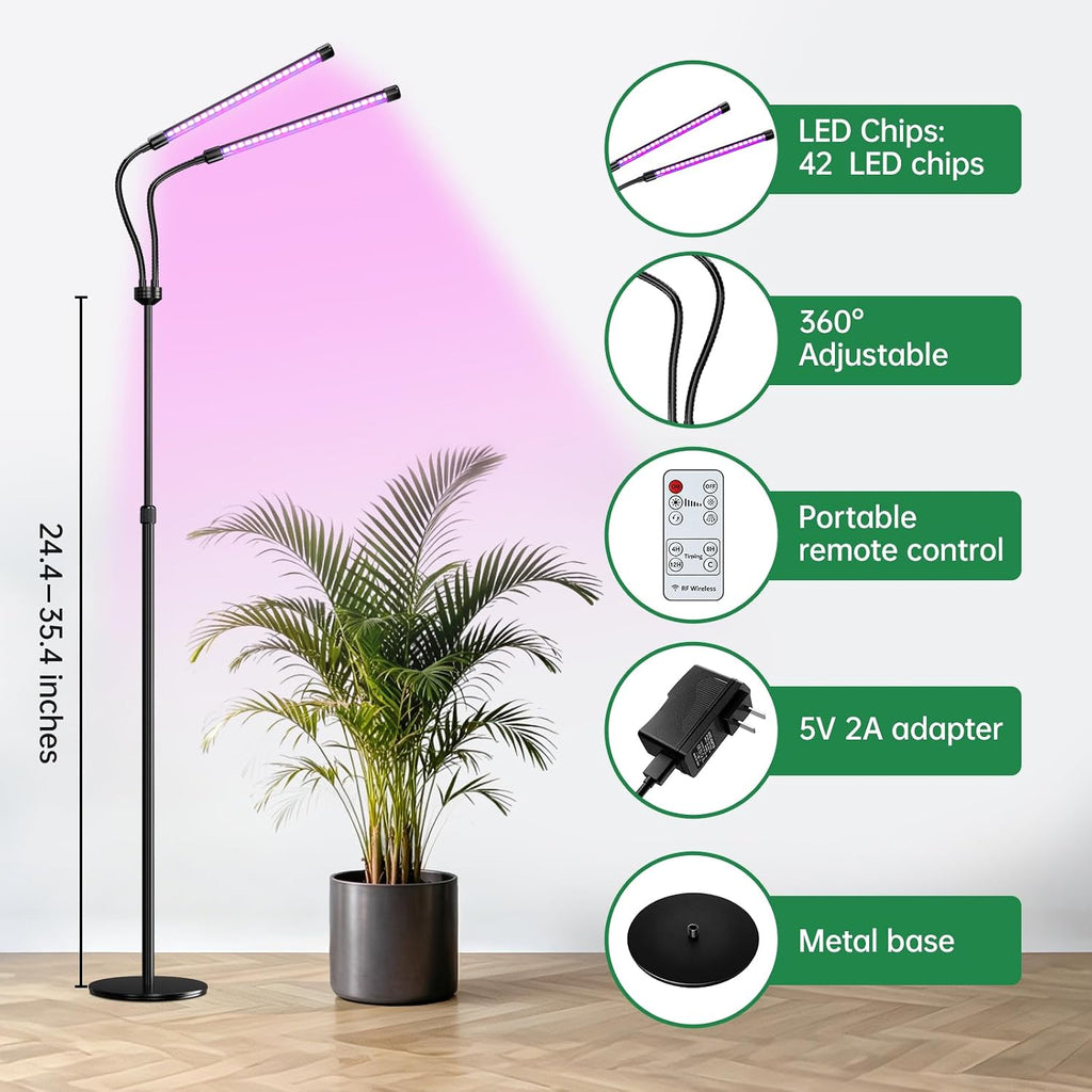 Full Spectrum Grow Light for Indoor Plants for Desk, Seedlings | Metal stand, height adjustable, remote control & wired