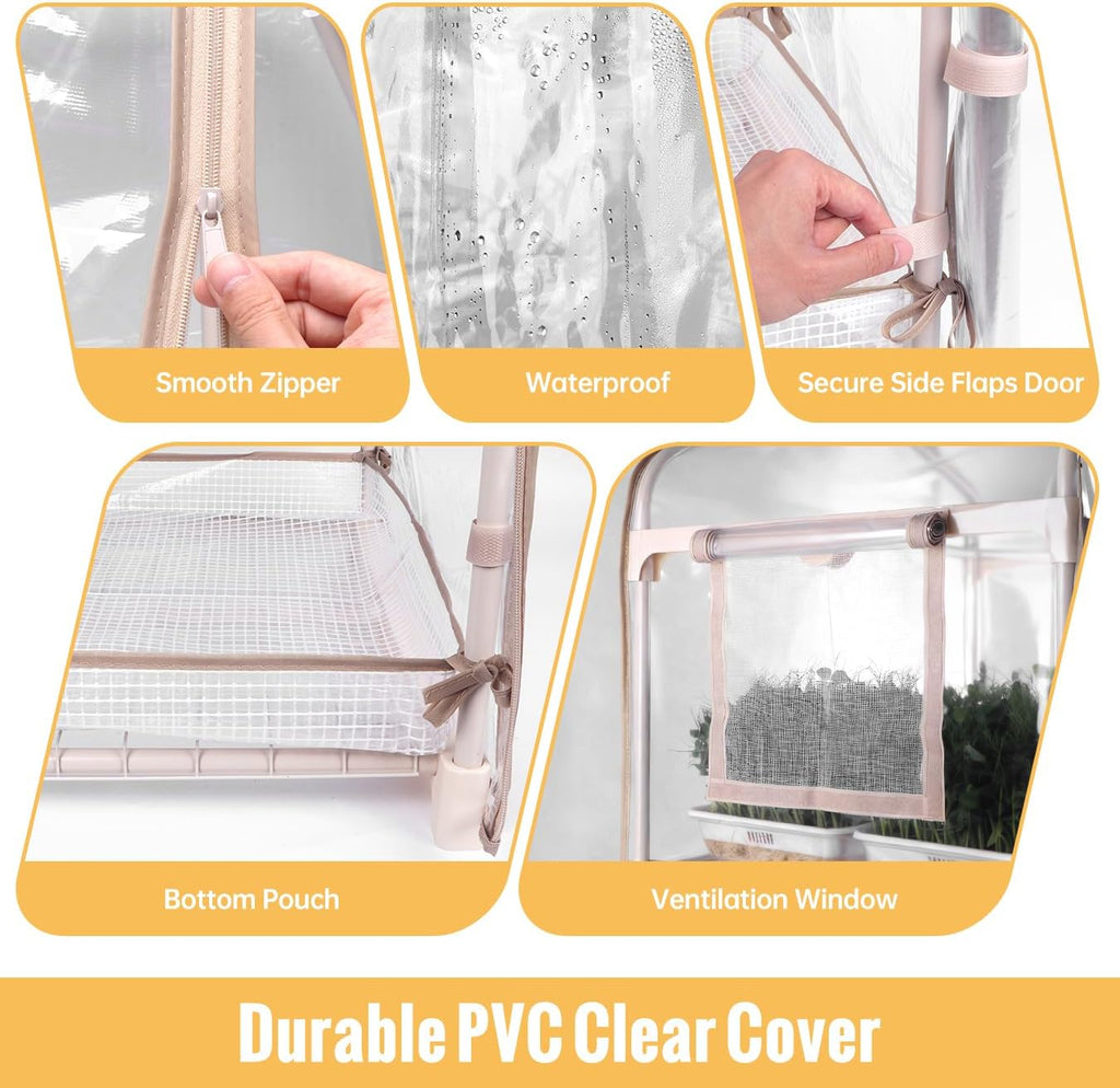 Indoor Greenhouse with Grow Light, 4-Tier Plant Shelf, 27x19x63in | 1.64FT T5 Grow Light for Seedlings, PVC Tent with