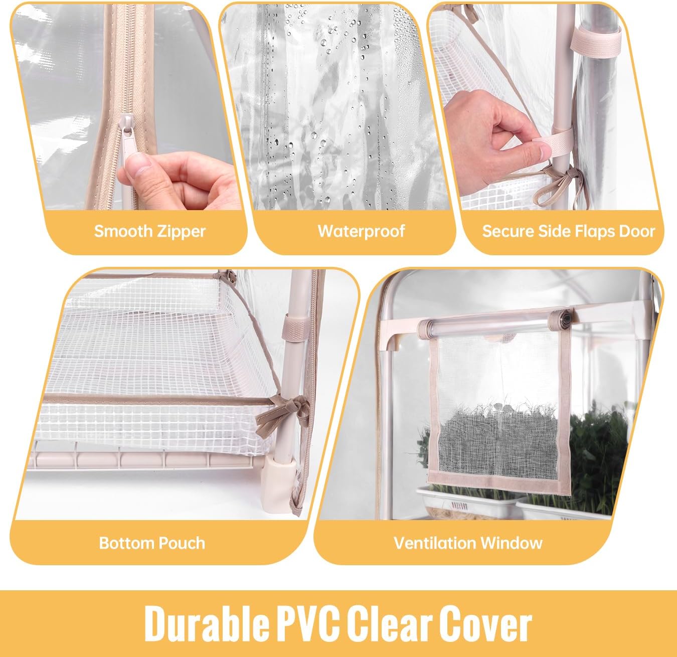 Indoor Greenhouse with Grow Light, 4-Tier Plant Shelf, 27x19x63in | 1.64FT T5 Grow Light for Seedlings, PVC Tent with