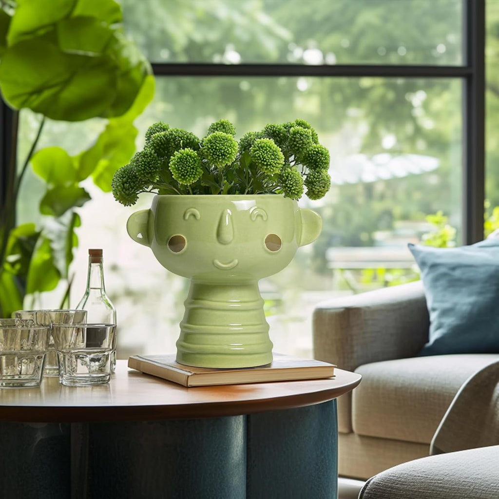 Face Planter Pots Head - 7 Inch Ceramic Succulent Plant Pots with Drainage Hole, Cute Head Planters for Indoor Outdoor