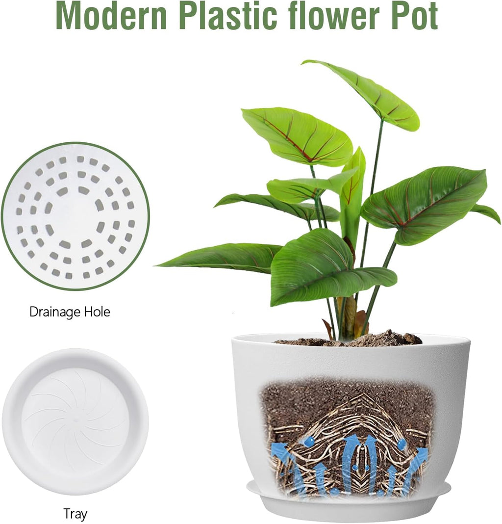 Meowell 12 inch Large Plant Pots, Plastic Planters with Drainage Holes and Saucers, Flower Pots for Indoor Outdoor