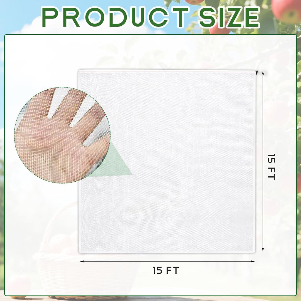15X15 Feet Large Fruit Tree Netting Garden Netting with Zipper and Drawstring Plant Netting Insect Bird Cover for