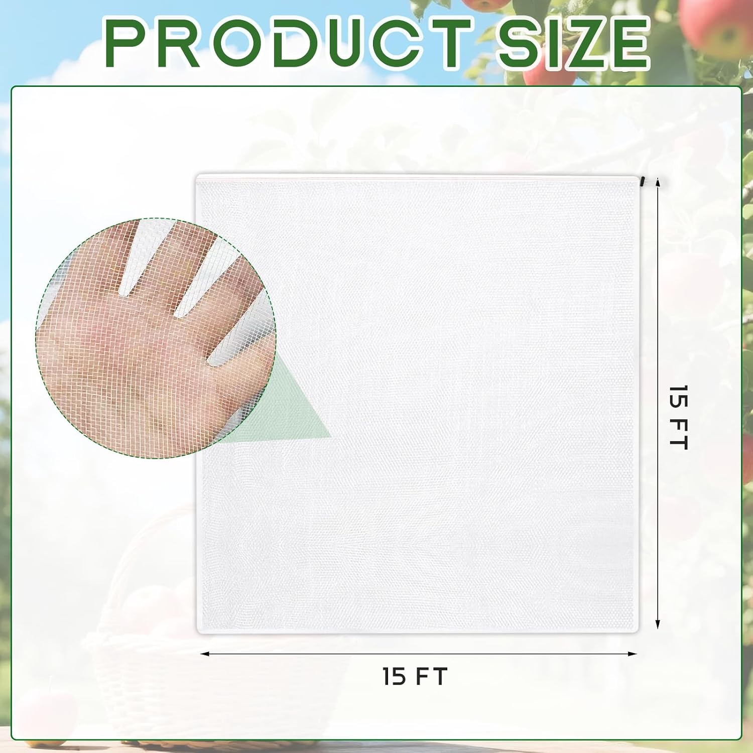 15X15 Feet Large Fruit Tree Netting Garden Netting with Zipper and Drawstring Plant Netting Insect Bird Cover for